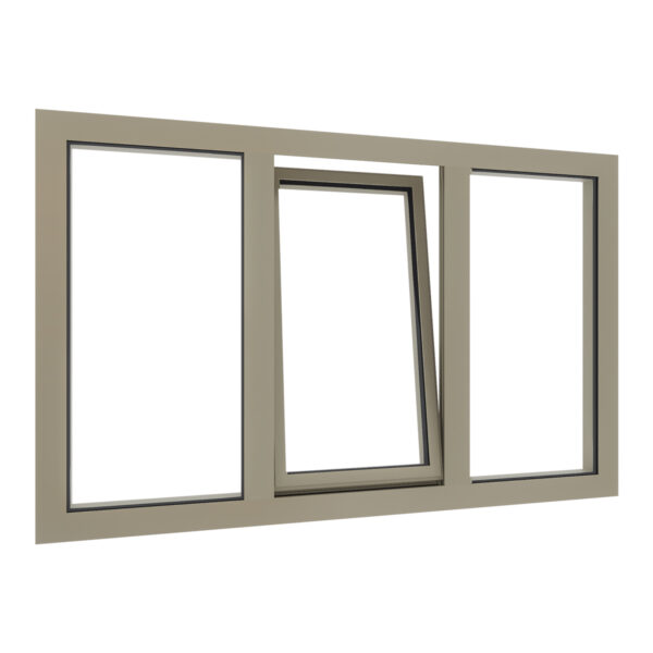 Aluminium draaikiepraam met glasvak kozijn links en rechts