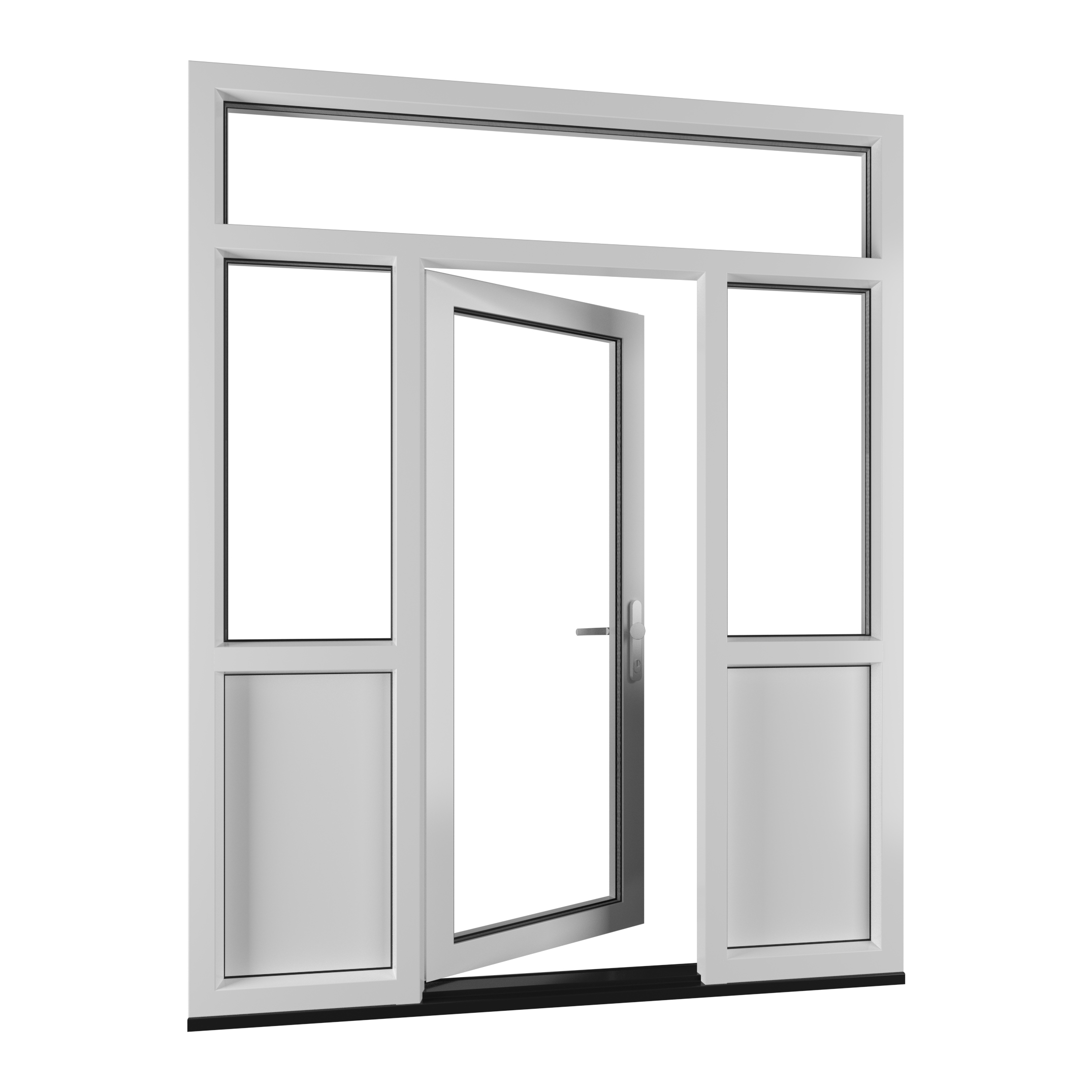 Kunststof voordeur met bovenlicht, zijlichten en borstwering 1 Kunststof voordeur met bovenlicht, zijlichten en borstwering