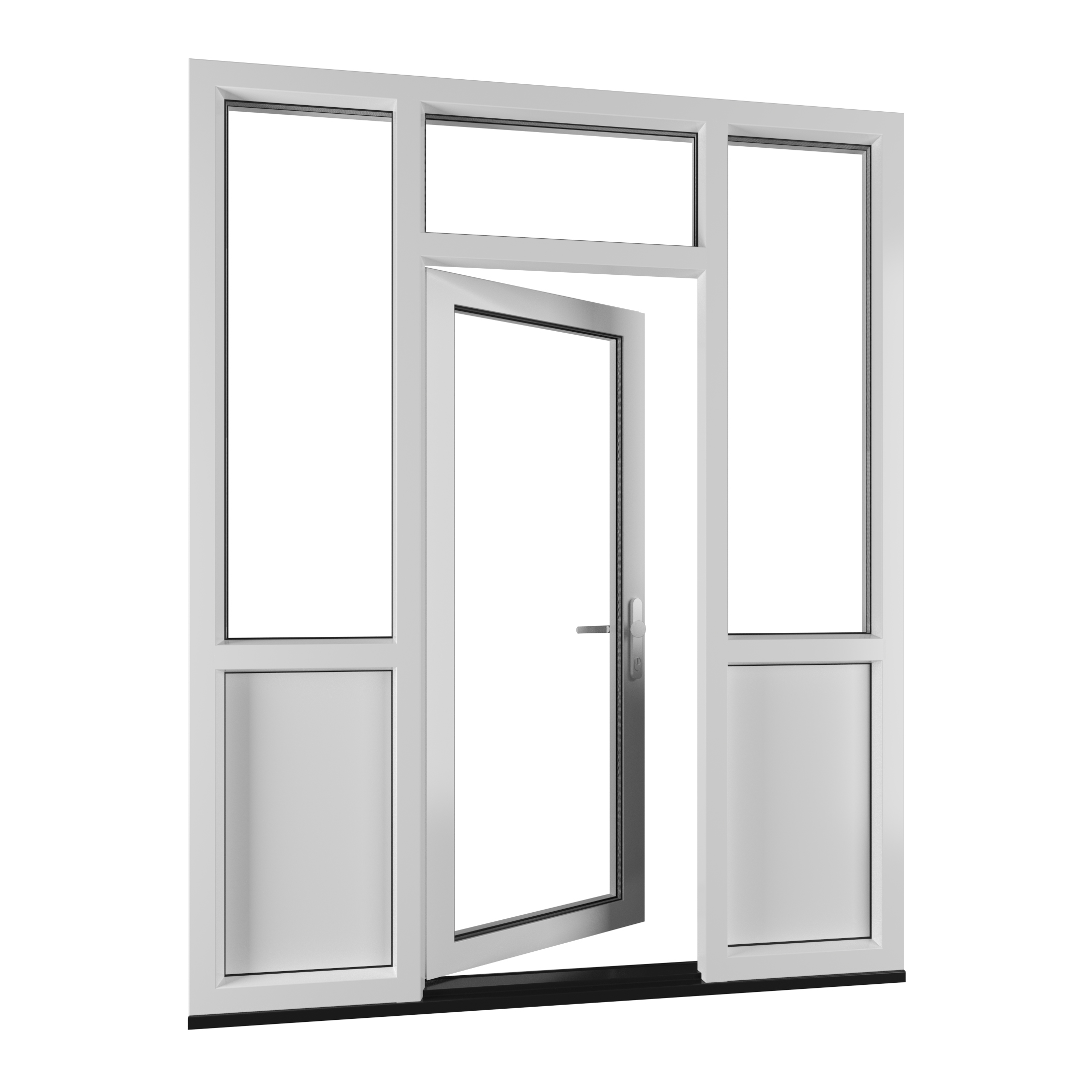 Kunststof voordeur met zijlichten, bovenlicht en borstwering 1 Kunststof voordeur met zijlichten, bovenlicht en borstwering