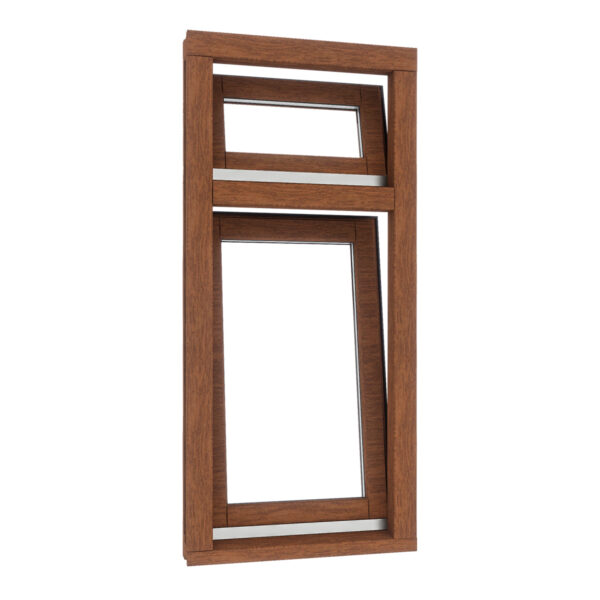 Houten draaikiepraam met valraam erboven
