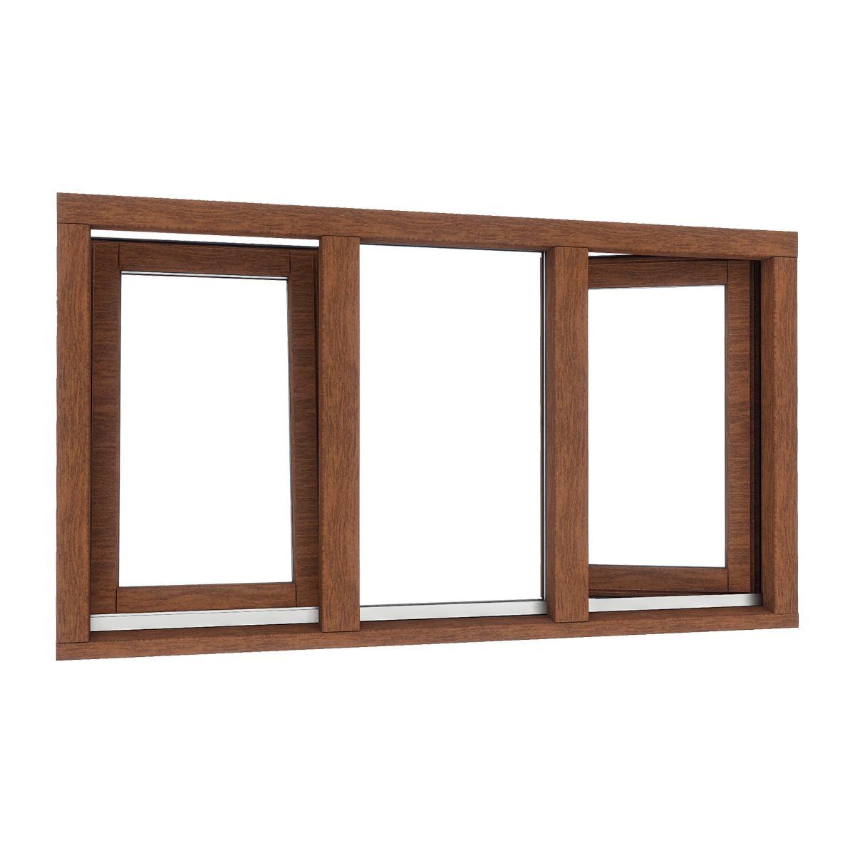 Houten dubbel draaikiepraam met vast glasvak in het midden 1 Houten dubbel draaikiepraam met vast glasvak in het midden