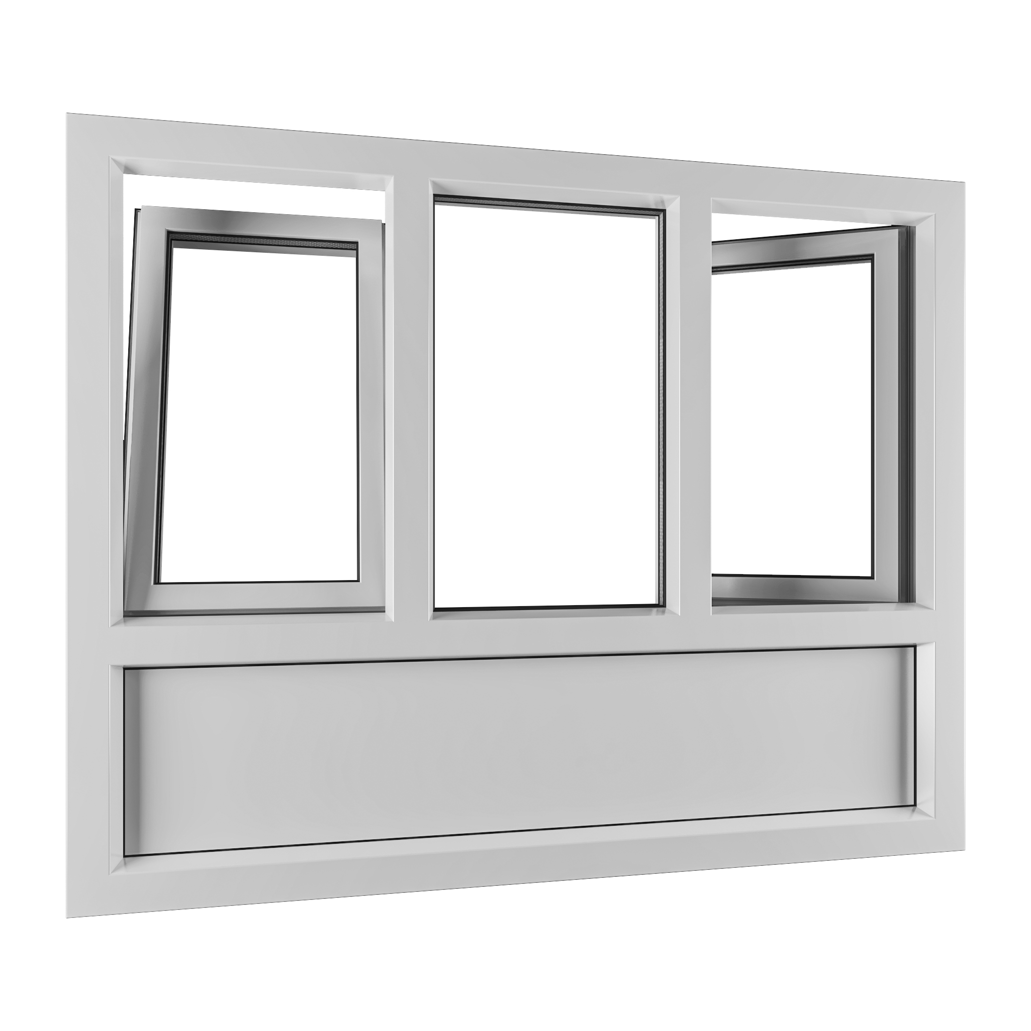 Kunststof dubbel draaikiepraam met vast glasvak en borstwering 1 Kunststof dubbel draaikiepraam met vast glasvak en borstwering