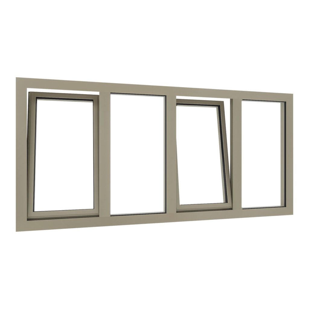 Aluminium vier vaks kozijn met draaikiepramen en vaste ramen