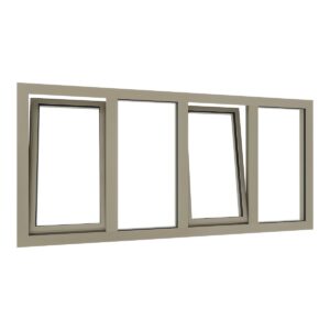 Aluminium vier vaks kozijn met draaikiepramen en vaste ramen