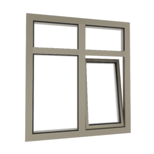 Aluminium draaikiepraam met vast glasvak en bovenlichten