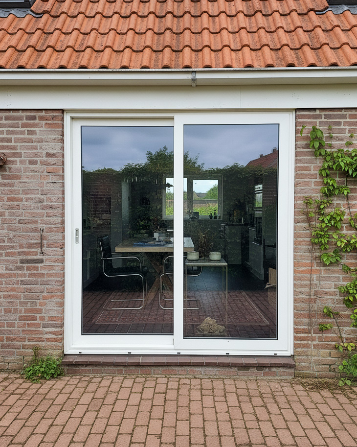 Witte kozijnen: tijdloos, stijlvol en geschikt voor iedere woning 4 2 delige aluminium schuifpui in de kleur RAL 9010 van deceuninck