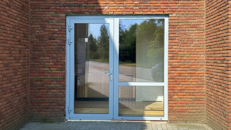 Aluminium kozijnen achterdeur lichtgrijs zijlicht en borstwering