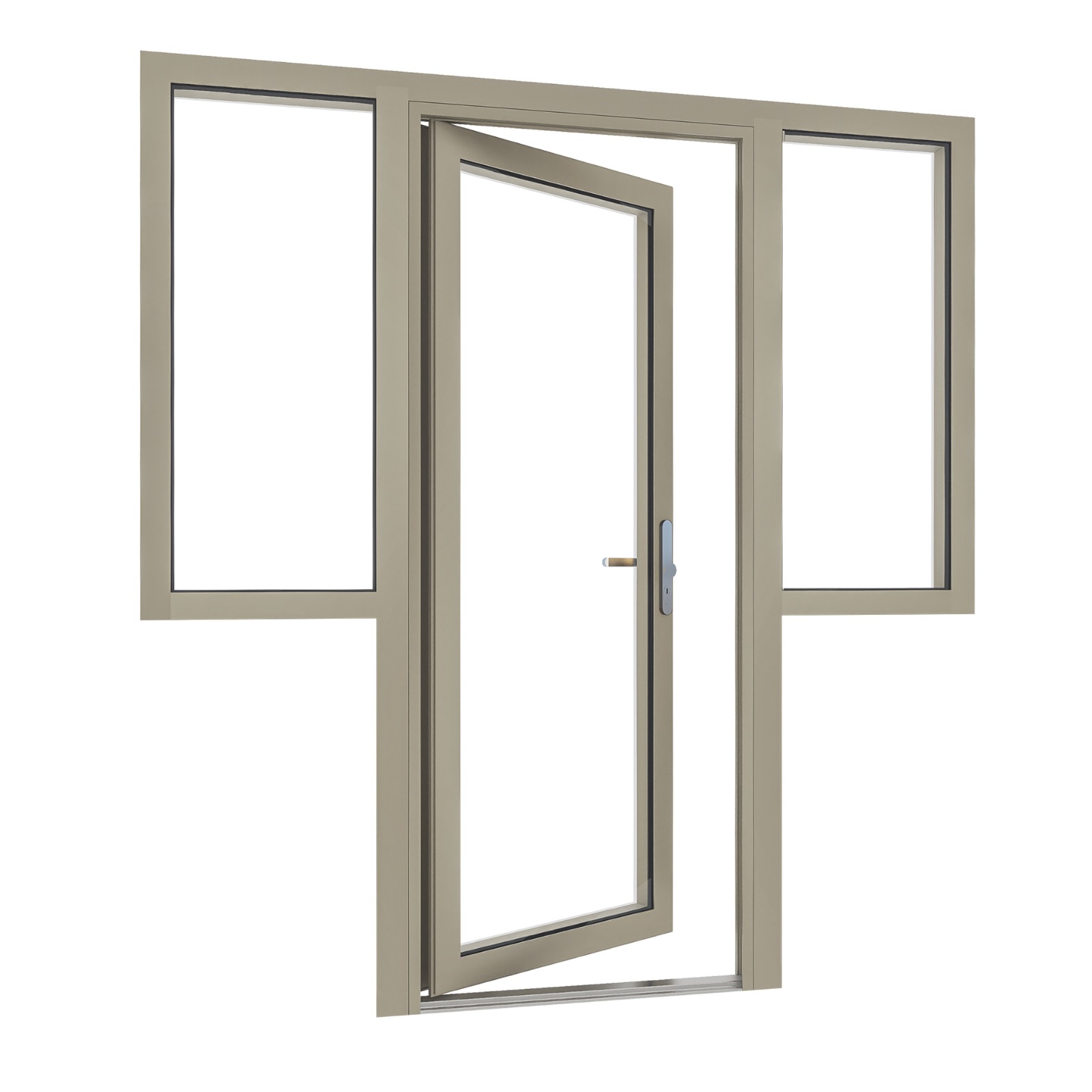 Aluminium voordeur met melkmeisje zijlichten 1 Aluminium voordeur met melkmeisje zijlichten